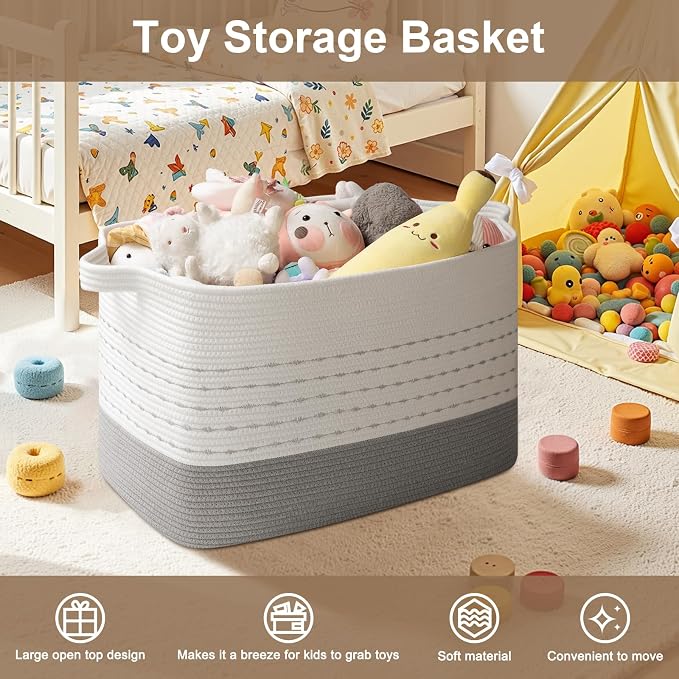 OIAHOMY 108L Extra Large Blanket Basket, 25”x16”x16” Rectangle Woven Cotton - Image 4