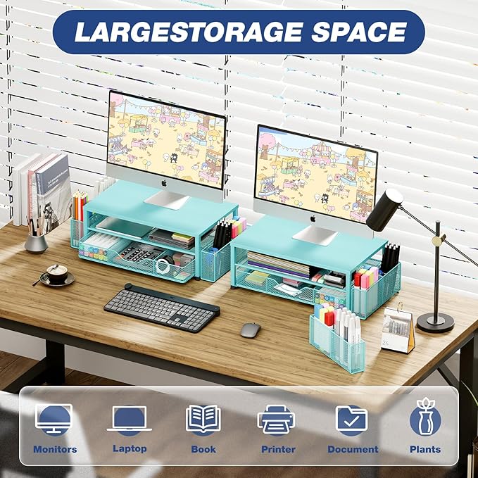 Desk Organizer and Accessories, 2-Tier Computer Monitor Stand Riser - Image 3