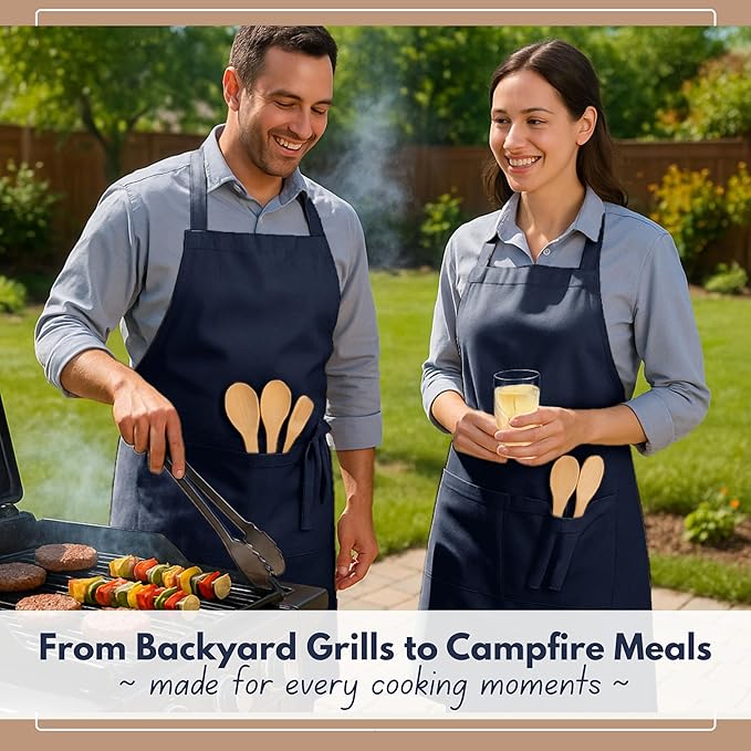 Native Fab Kitchen Apron 2 Pack - 100% Cotton Adjustable, Durable Apron with Pockets, Perfect for Cooking, Baking, Grilling