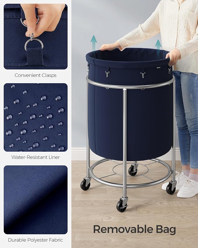 SONGMICS Laundry Basket with Wheels, Steel Frame, Removable Bag - Image 5