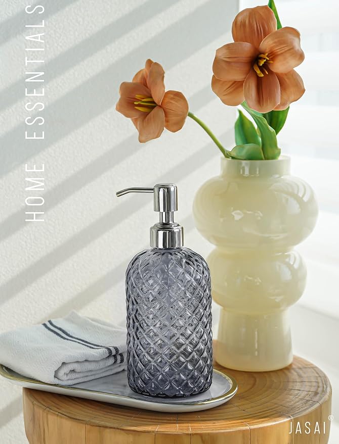 JASAI 18Oz Smoky Gray Glass Soap Dispenser - Image 6