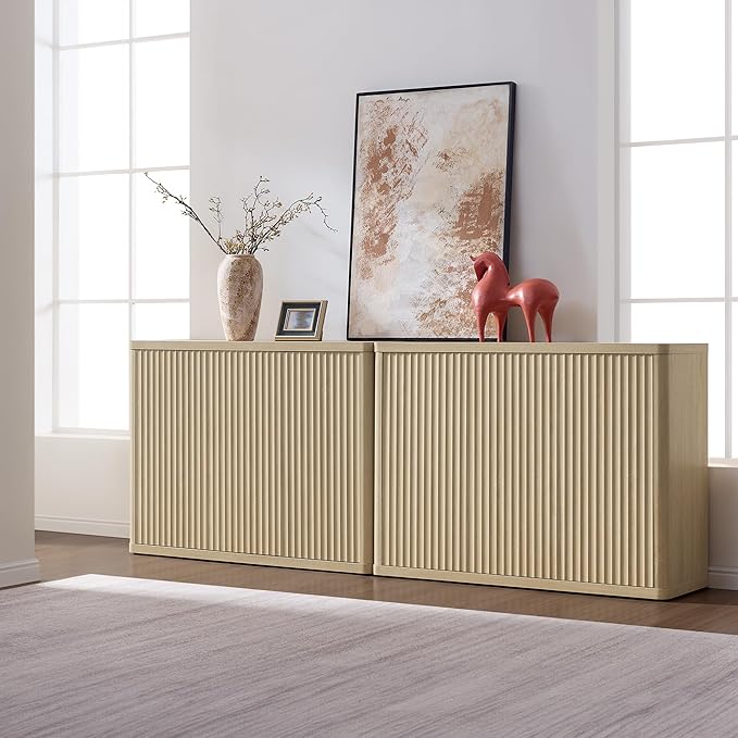 SICOTAS Buffet Cabinet with Storage Accent Sideboard with 3 Doors Modern 46.6" Wide Credenza Fluted Buffet Table Media Console Cabinet Entryway Cabinets for Living Room Kitchen Dining Room Hallway