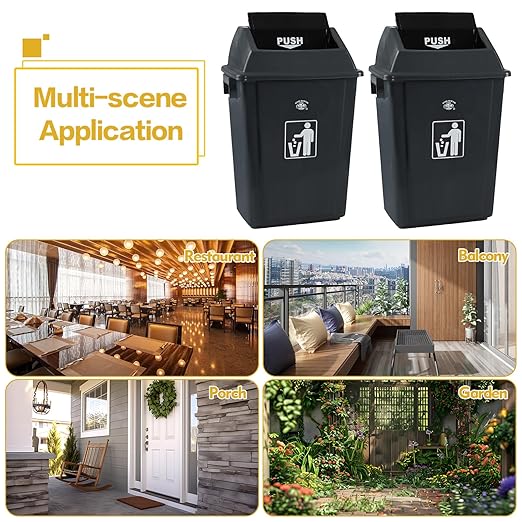 10 Gallon Plastic Garbage Can with Swing Lid, Set of 4 Large Trash Can Waste Bin, Grey