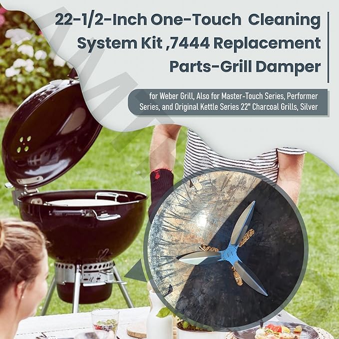 22-1/2-Inch One-Touch Cleaning System Kit, 7444 Replacement Parts-Grill Damper for Weber Grill, Also for Master-Touch Series, Performer Series, and Original Kettle Series 22" Charcoal Grills, Silver