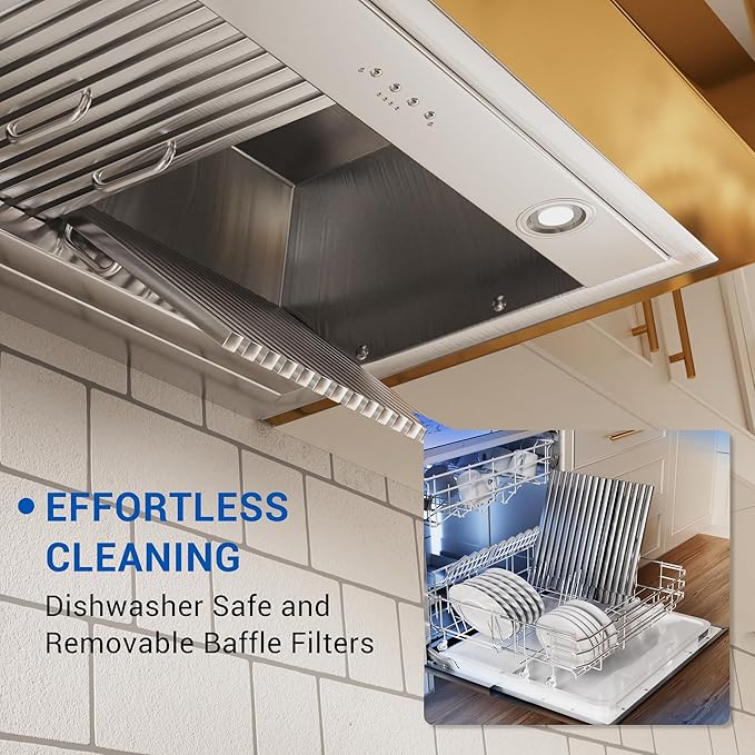 CT Copper Tailor Built-in Range Hood Insert/Liner 36 Inch,610 CFM Vent with 4-Speed Fan, LED Light, Dishwasher-safe Baffle Filter,Stainless Steel