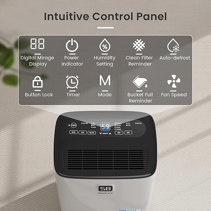 Yaufey 6000 Sq. Ft. Energy Star Certified Dehumidifier, Max 120 Pints Dehumidifier for Basement with Drain Hose, Smart Compressor with Intelligent Humidity Control, Dehumidifiers for Home Bedroom