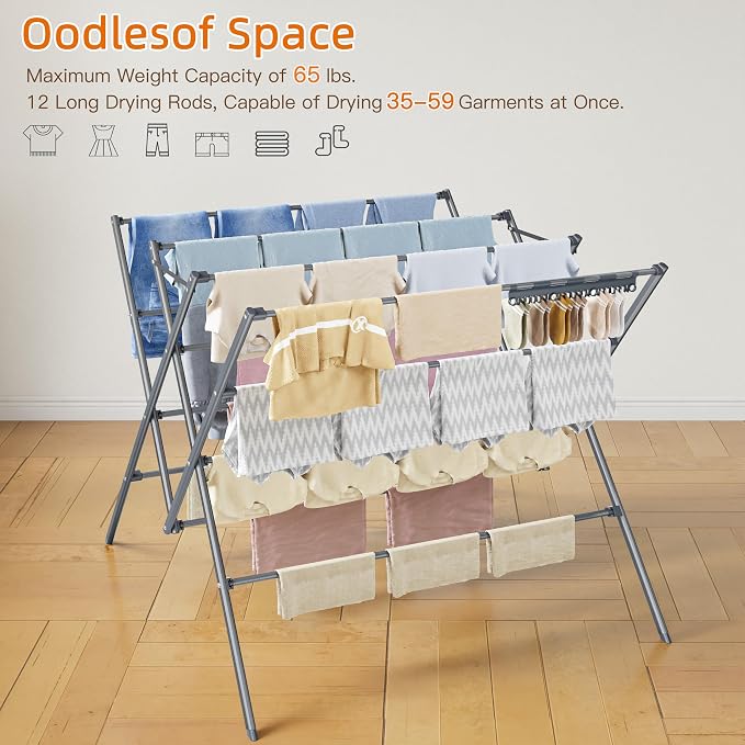 Drying Rack Clothing, 35.43in Long Drying Poles Large Clothes Drying Rack | - Image 7