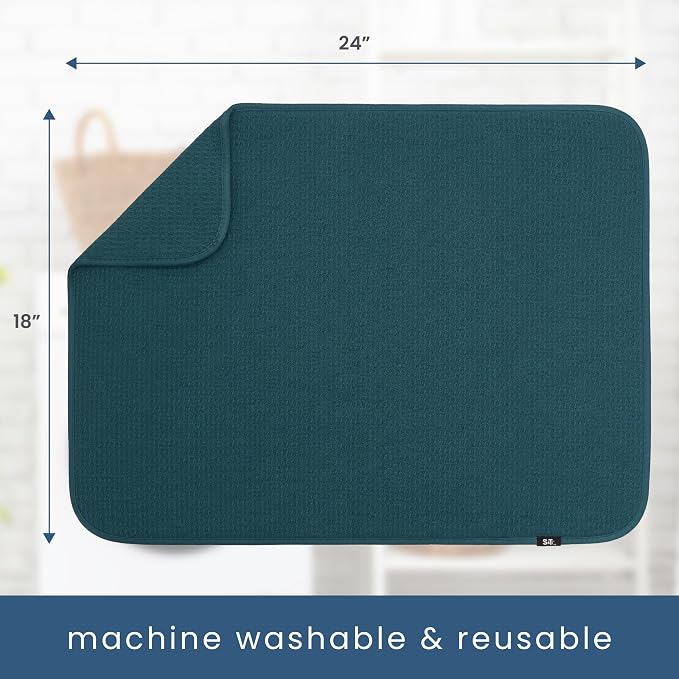 S&T INC. Dish Drying Mat, Tapestry Blue | Absorbent Microfiber, Extra Large - Image 6