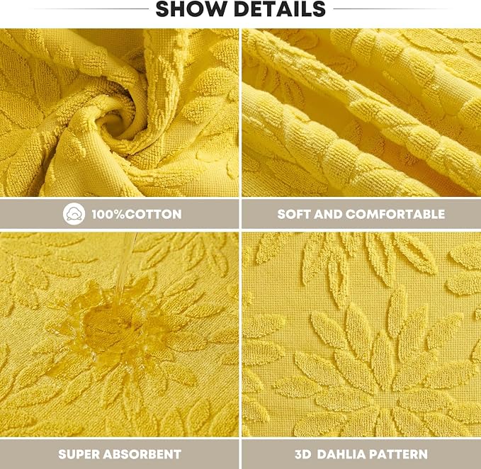 Artoid Mode 2 Pcs Yellow 3D Dahlia Floral Jacquard Hand Towels - Image 6