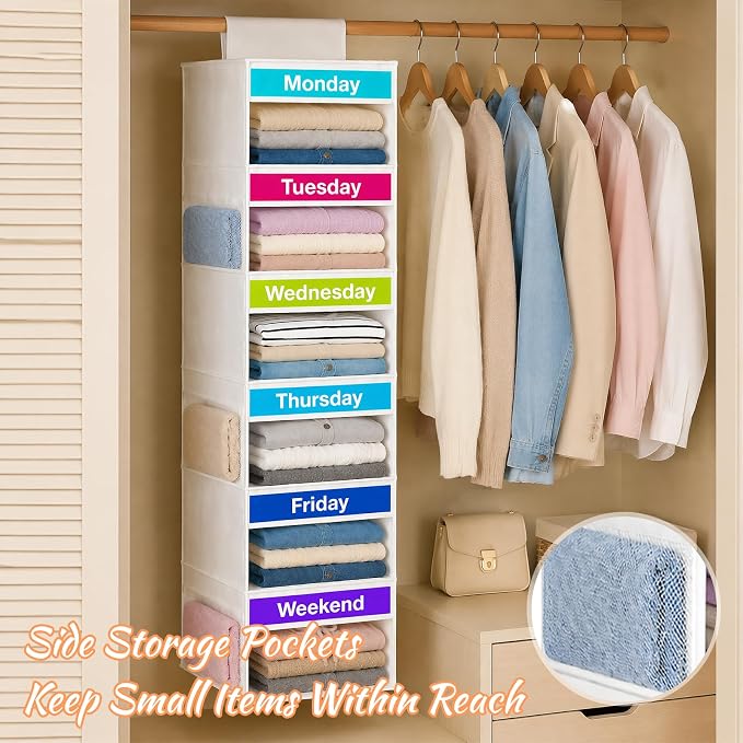 Weekly Clothes Organizer for Closet, 6-Shelf Hanging Closet Organizer - Image 7