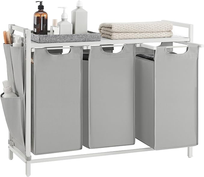 VASAGLE Laundry Hamper with Shelf, 3 Pull-Out Bags, 3 x 10.6 Gallons by Unknown