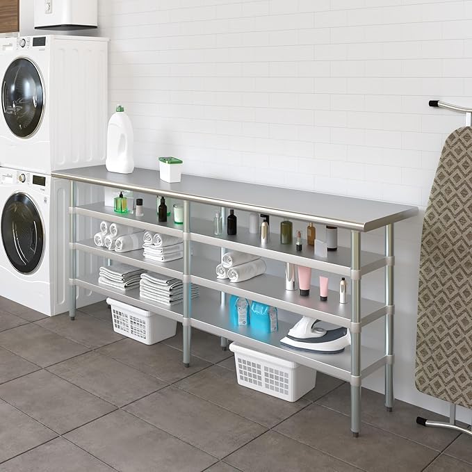 18 in. x 84 in. Stainless Steel Work Table with Three Bottom Shelves | NSF Kitchen Prep Table | Utitly Metal Table