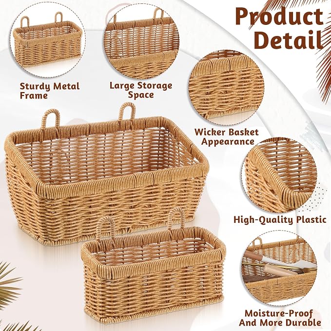 2 Pcs Wall Hanging Baskets for Storage, Woven Hanging Basket - Image 3