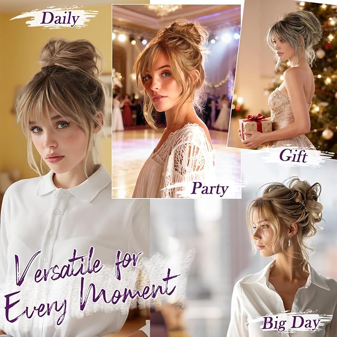 BARSDAR Claw Clip Short Human Hair Ponytail Extension with Bendable Metals - DIY 8 Inch Real Human Hair Medium Brown Blonde Messy Bun Hairpieces for Women - Thick Natural Short Ponytail Daily