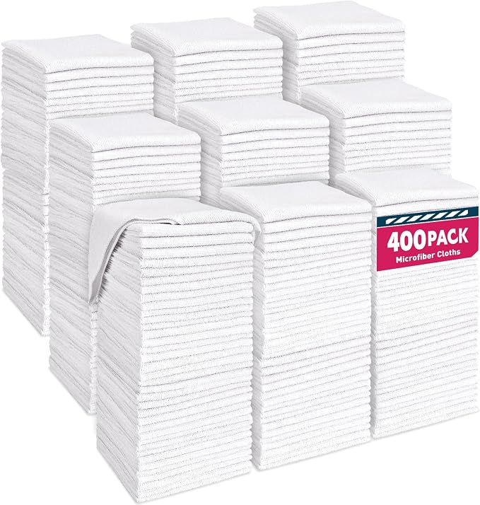 TEAWOO White Microfiber Cleaning Cloths Bulk-400 Pack, Cleaning Rags White | by TEAWOO