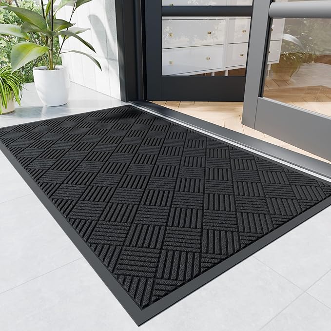 Durable Indoor Outdoor Door Mat, 3' x 4' Heavy Duty Front Door Mat for Entryway, Non-Slip Backing, Stain and Fade Resistant, Absorbent Commercial Floor Mat for High Traffic Area, Black