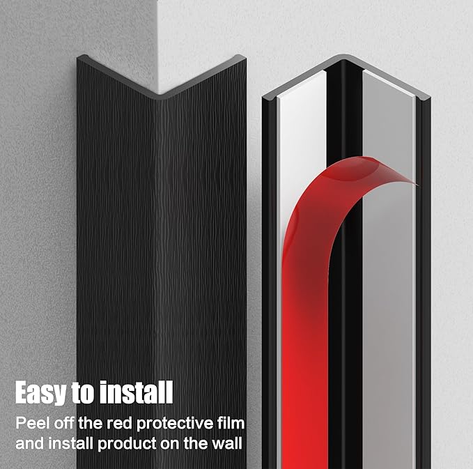 Wall Corner Protector, Walls Edge Protector，Self-Adhesive Wall Corner Guards,PVC Double Side Edge Protector， Furniture Stairs Guard (Black Wood Grain 2PCS 90cm/35.4in)
