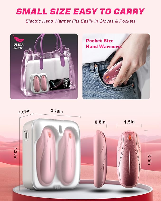 Hand Warmers Rechargeable 2Pack,14000mAh Electric Hand Warmers with Charging Case,Quick Charge Portable Heater,Gifts for Christmas,Winter,Outdoor,Camping,Hunting Accessories