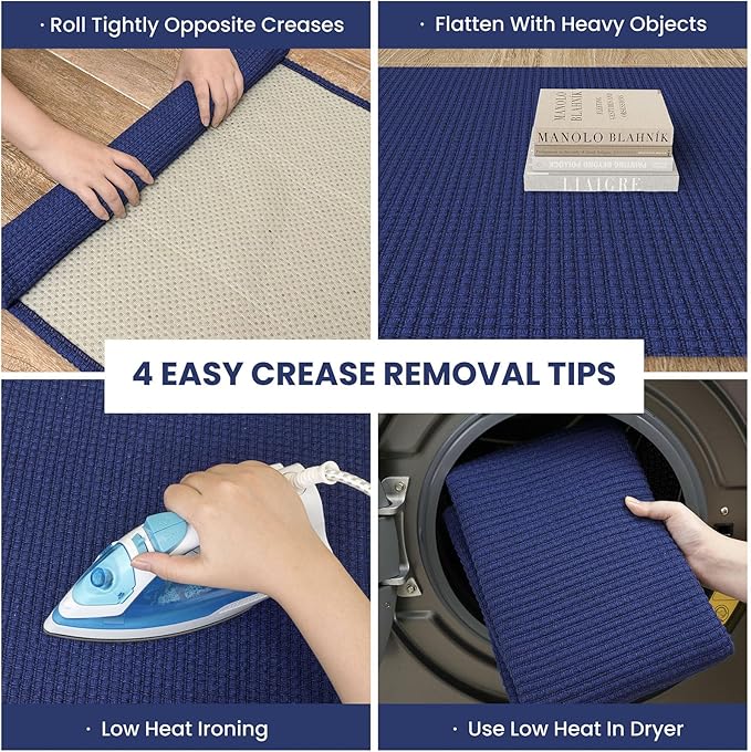 IOHOUZE Washable Runner Rug 2x6 Non Slip Runners for Hallways Entryway Runner Indoor, Kitchen Rugs Woven Cotton Floor Carpet for Kitchen Hall Entrance Bedroom, Royal Blue/Navy