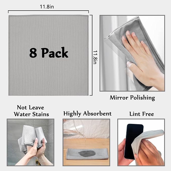XANGNIER Microfiber Glass Cleaning Cloths, Lint Free, 11.8"×11.8in, 8 Pack - Image 7
