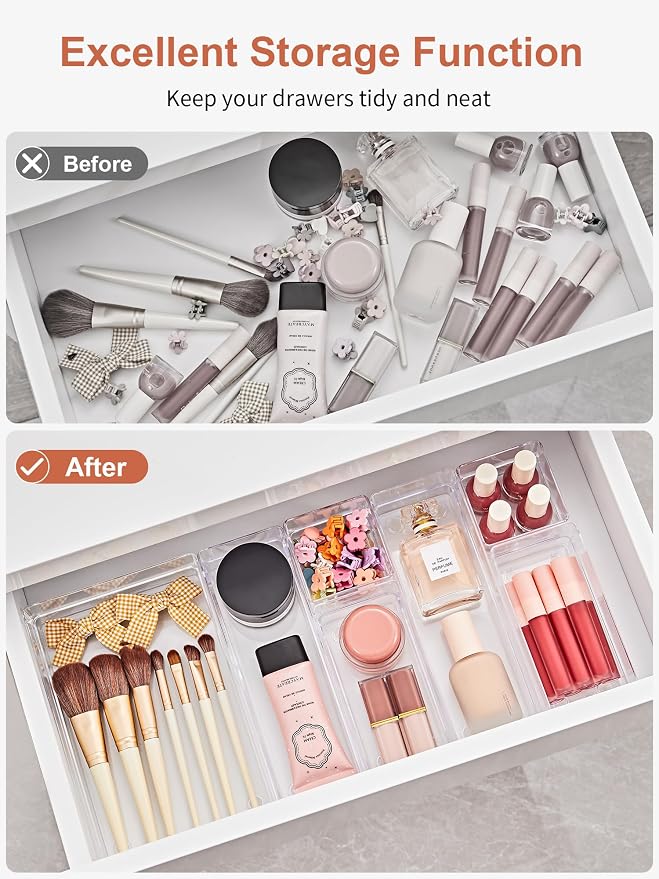 SMARTAKE 37 PCS Drawer Organizer 4 Size Desk Makeup Drawer Organizer Clear | - Image 4