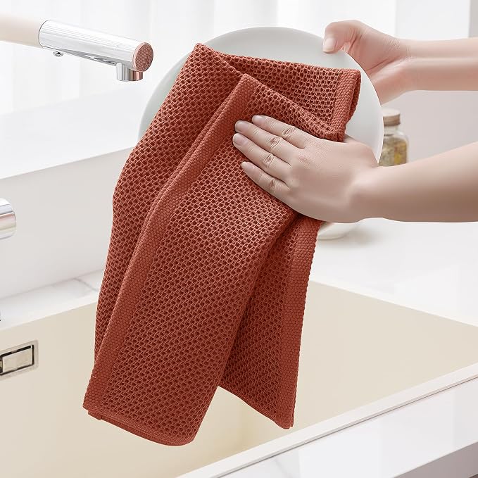 Homaxy 100% Cotton Oversized Waffle Weave Kitchen Towels 8-Pack, Rust | 20 x 28 - Image 4