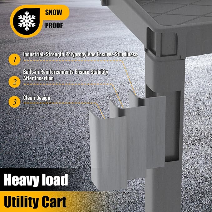 Utility Rolling Tool Cart, 40 x 17-Inch Plastic Rolling Carts, Huge Storage W/Deep 2-Shelf Heavy Duty Service Cart with Wheels, 550 lbs Capacity Organizer for Garage, Warehouse, Workshop