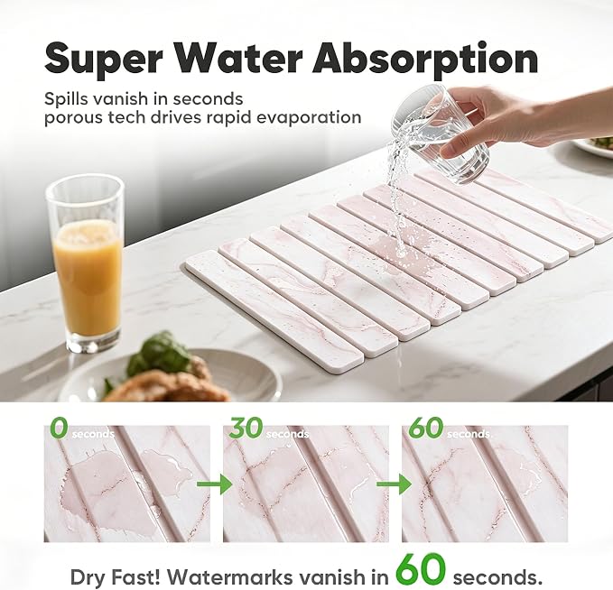 Stone Drying Mat for Kitchen Counter, Quick Diatomaceous Earth Mats for Dishes - Image 5