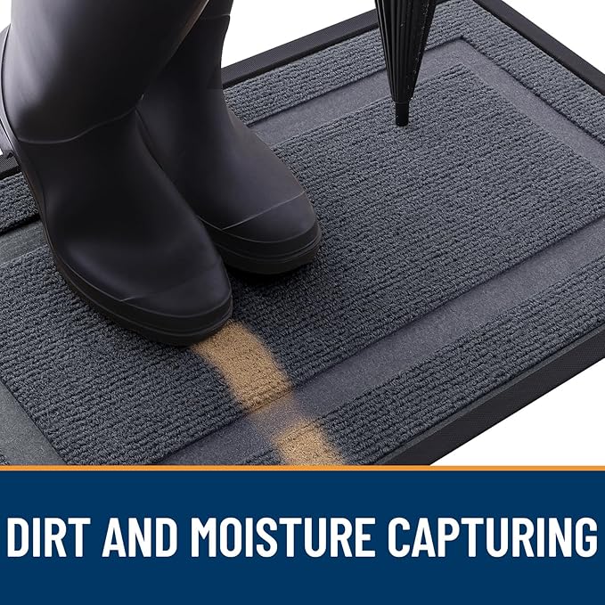 OLANLY Front Door Mat Indoor Outdoor Entrance, Waterproof All-Season, All-Weather Doormat, Sturdy Natural Rubber, Fade Resistant, Low Profile, Easy Clean Patio Porch Entryway Mat, 59x40, Light Grey