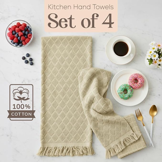 Kitchen Towels, Sage Taupe Diamond Pattern Drying Towels 18 x 28 Super - Image 2