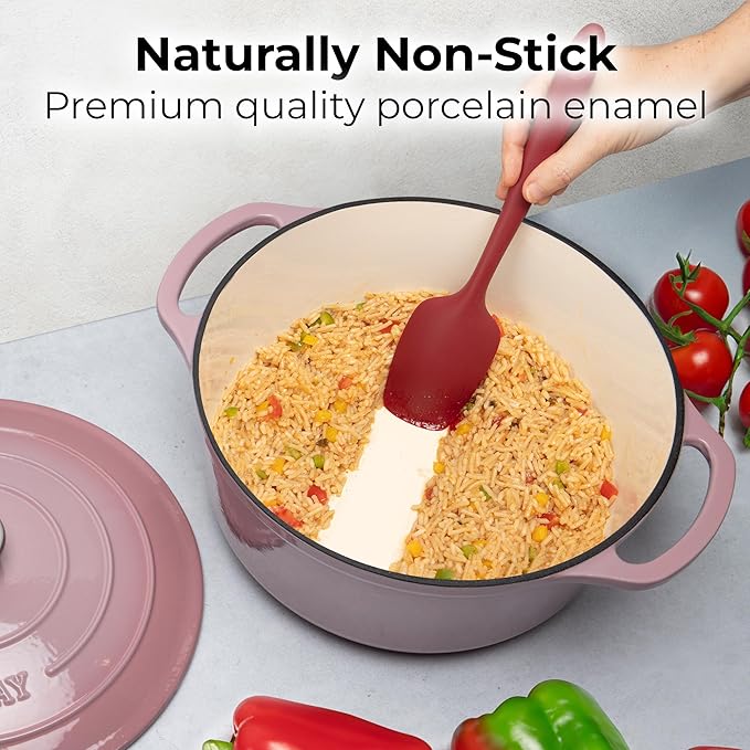 Zulay Kitchen 5 Quart Enameled Cast Iron Dutch Oven Pot with Lid – Premium Durability & Oven Safe up to 500°F – Heavy Duty Cookware Perfect for Bread Baking, Stews, Braising & Roasting – Pink