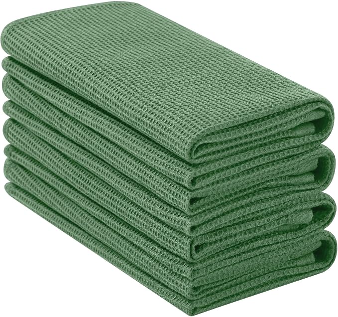 Homaxy 100% Cotton Waffle Weave Kitchen Towels, 4 Pack, Grass Green by Homaxy