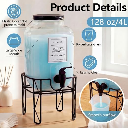 FillTouch 2 Pack 1 Gallon/128 oz Glass Laundry Detergent Dispenser, 3.8 L - Image 3