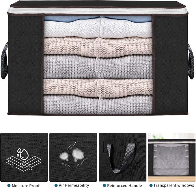 90L Large Storage Bags, 6 Pack Clothes Storage Bins Closet Organizers | - Image 4