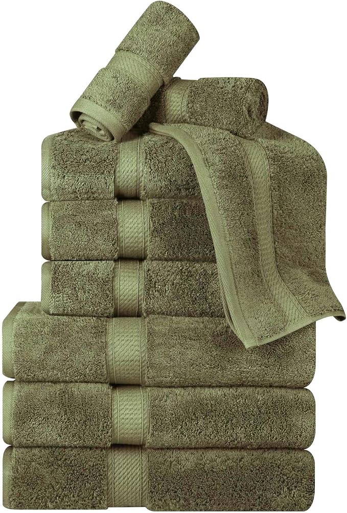 Superior Egyptian Cotton 800 GSM Plush Absorbent, 9 Piece Set, Forest Green | - Image 2