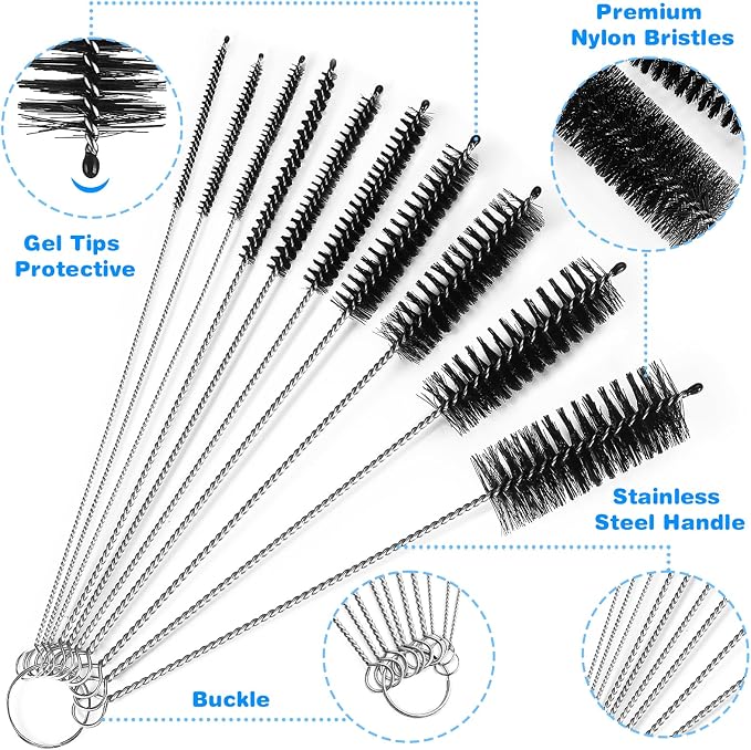 Ixiaoyoo 11 Pcs Cleaning Brushes Set, 8 Inch + 60 Inch Cleaner Brushes | Black - Image 2