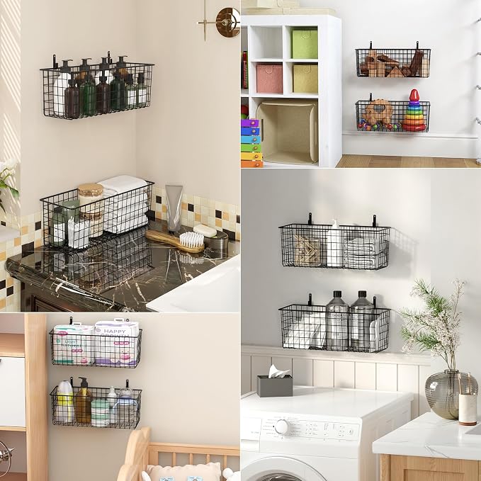Kinlink 2 Sets Black Extra Large Hanging Wall Basket - Image 7