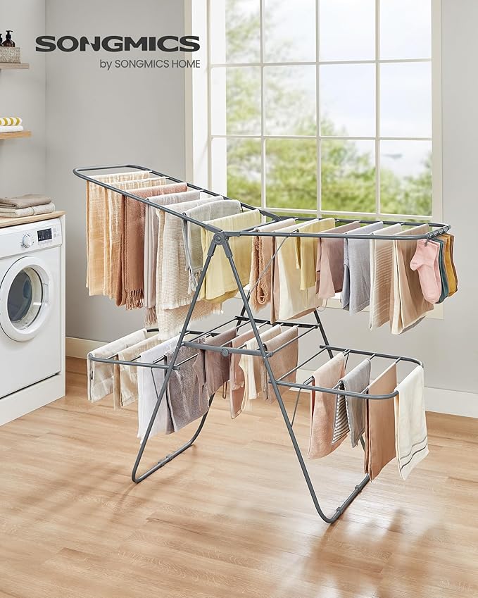 SONGMICS Clothes Drying Rack, Foldable 2-Level Laundry Drying Rack | - Image 2