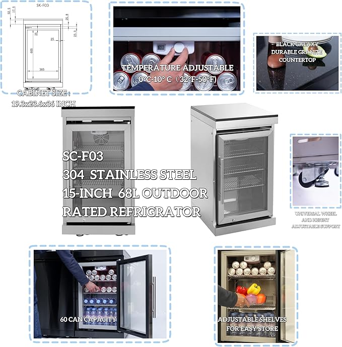 96'' 6-Burner 85000 BTU Deluxe Stainless Steel Propane Gas Outdoor Kitchen Barbecue Island Grill, Wine Cooler Compact Refrigerator, Rotisserie Kit, Granite Countertops, Stainless Steel Sink, Silver