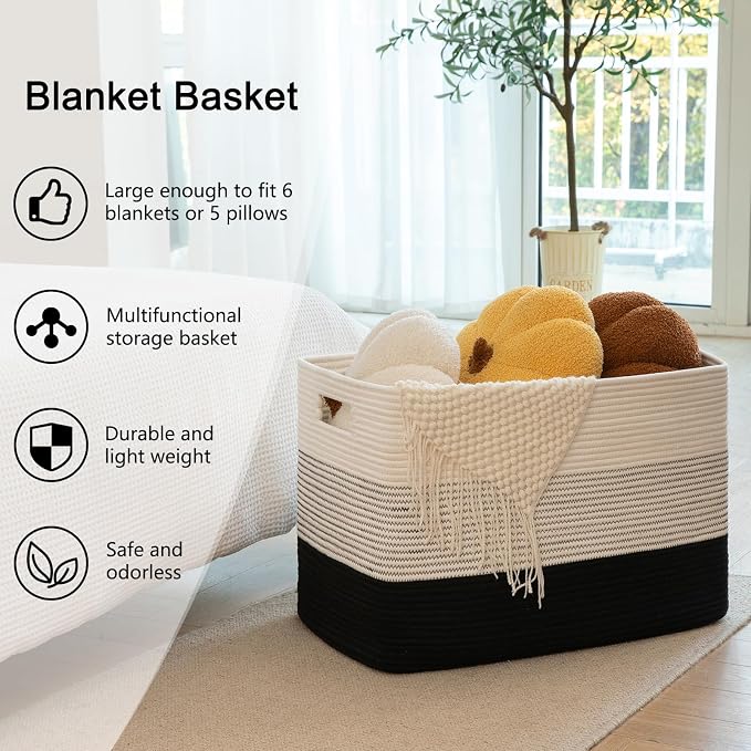 OIAHOMY Blanket Basket Laundry Basket Dog Toy Basket 108L Gradient Black - Image 6