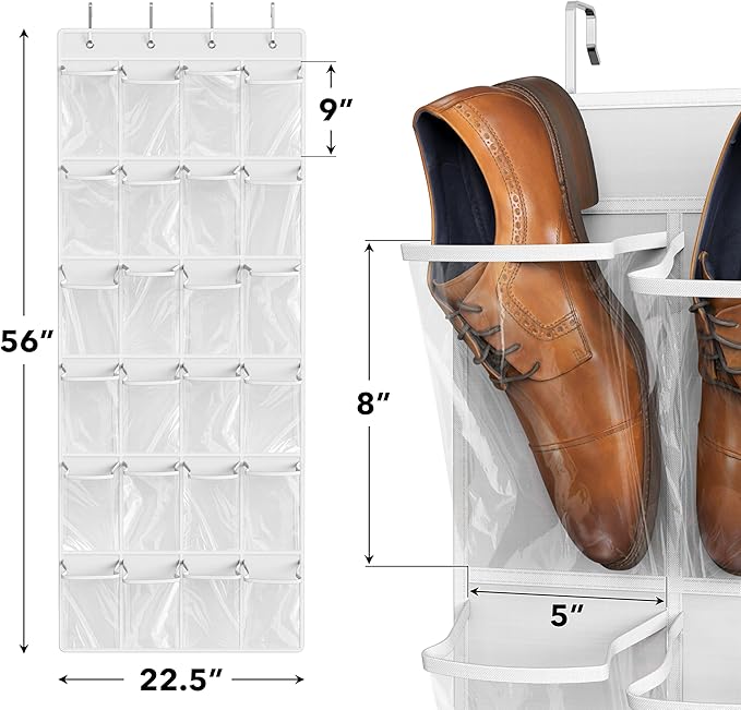 Simple Houseware 24 Pockets Large Clear Over the Door Shoe Organizer, 4 Durable - Image 2