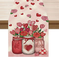 XCHI Roses Flowers Love Hearts Vase Valentine’s Day Table Runner Table Decoration for Party Home Kitchen Dining Dinner Holiday Decor 13x72 Inch