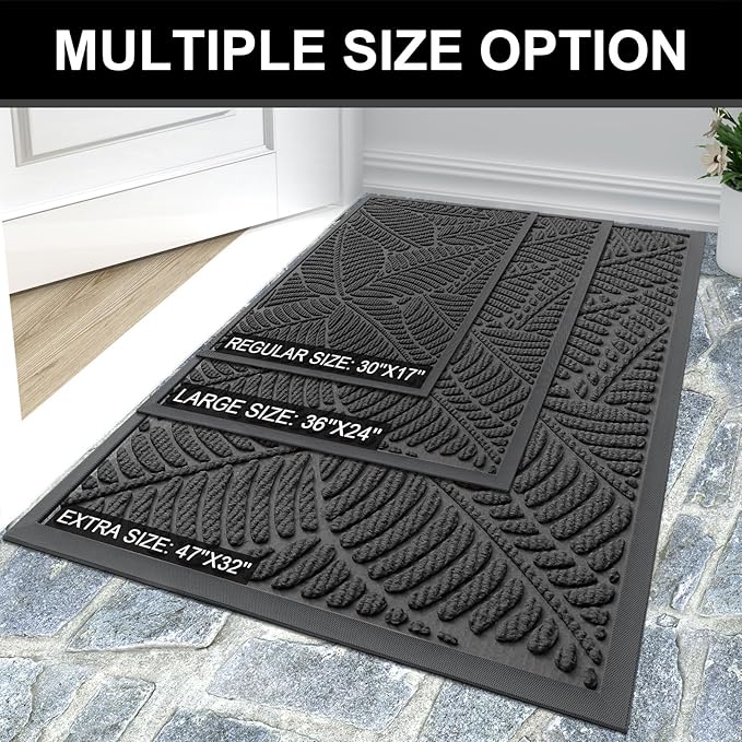 Colorxy Waterproof Doormat, Sturdy Natural Rubber Front Indoor Mat, Non Slip Low Profile Outdoor Door Mats, Stain and Fade Resistant Floor Mats, Easy Clean Patio Entry Mat, 48''x32'', Light Grey