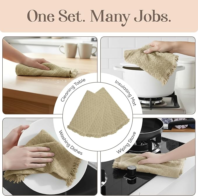 Kitchen Towels, Sage Taupe Diamond Pattern Drying Towels 18 x 28 Super - Image 7