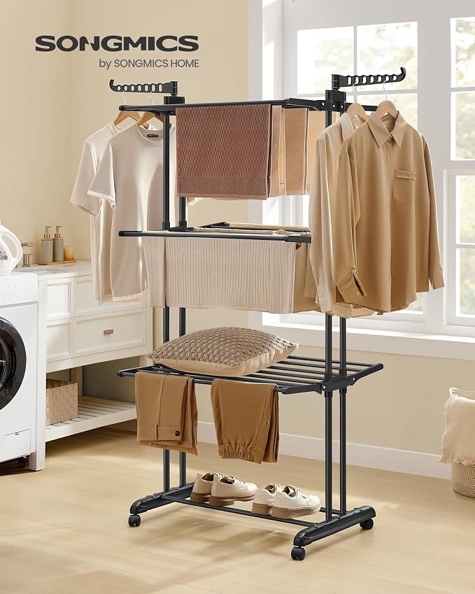 SONGMICS Clothes Drying Rack 4-Tier, Foldable Laundry Rack, Steel | Indoor - Image 2