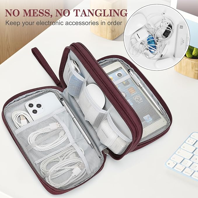 FYY Electronic Organizer, Travel Tech Pouch Bag, Wine Red | Wrist Strap - Image 5