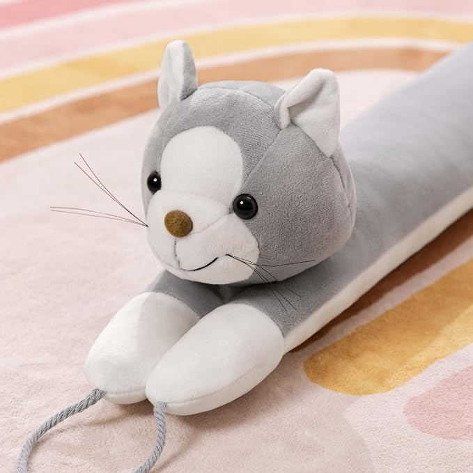 habibee Door Draft Stopper, Weighted Noise Blocker 38 in Grey Cat | Soft Plush - Image 4