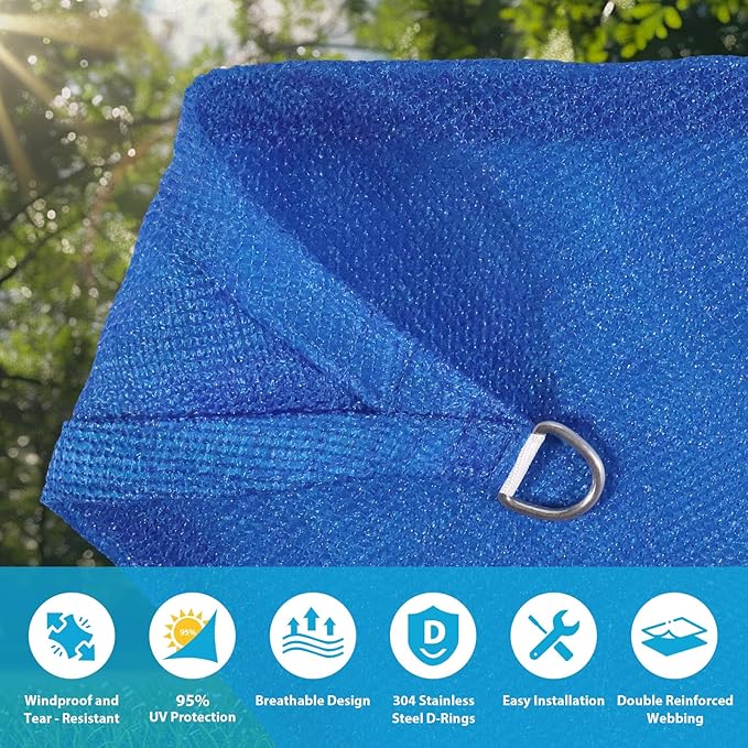 Amagenix Sun Shade Sail 25X25 Curved Edge Outdoor Shade Canopy Blue Breathable 95% UV Block Shade Cloth for Patio Garden Backyard (We Make Custom Size)