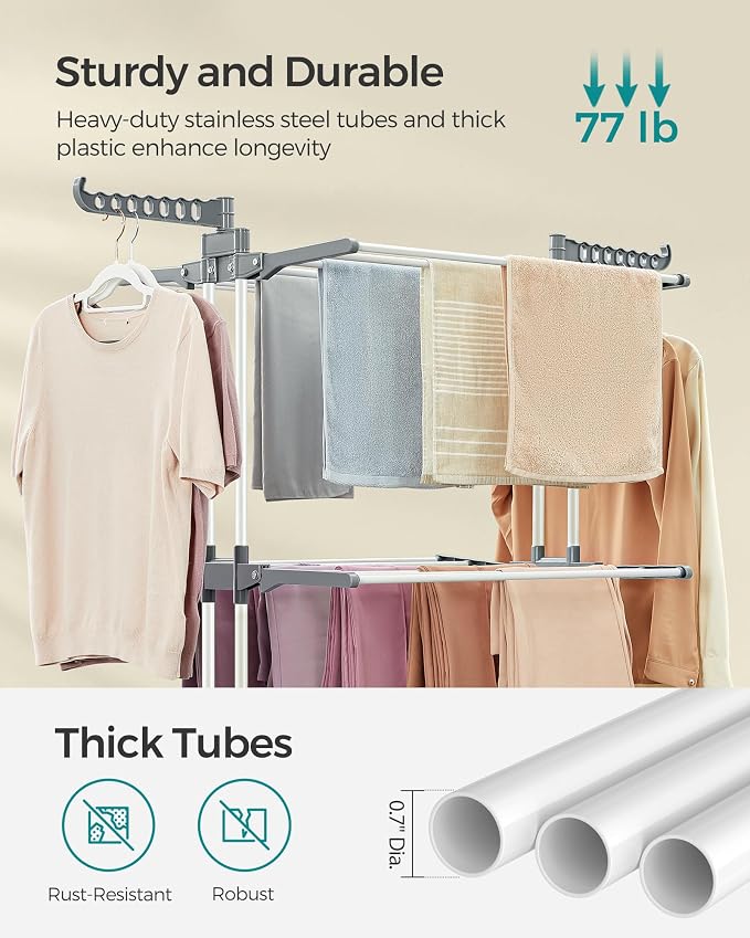 SONGMICS Clothes Drying Rack 4-Tier, Foldable Laundry Rack, Steel | Indoor - Image 4