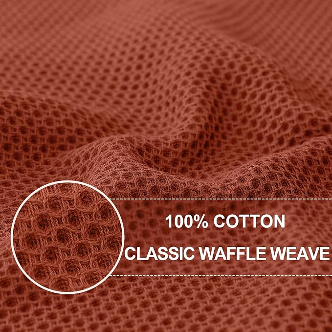 Homaxy 100% Cotton Oversized Waffle Weave Kitchen Towels 8-Pack, Rust | 20 x 28 - Image 2